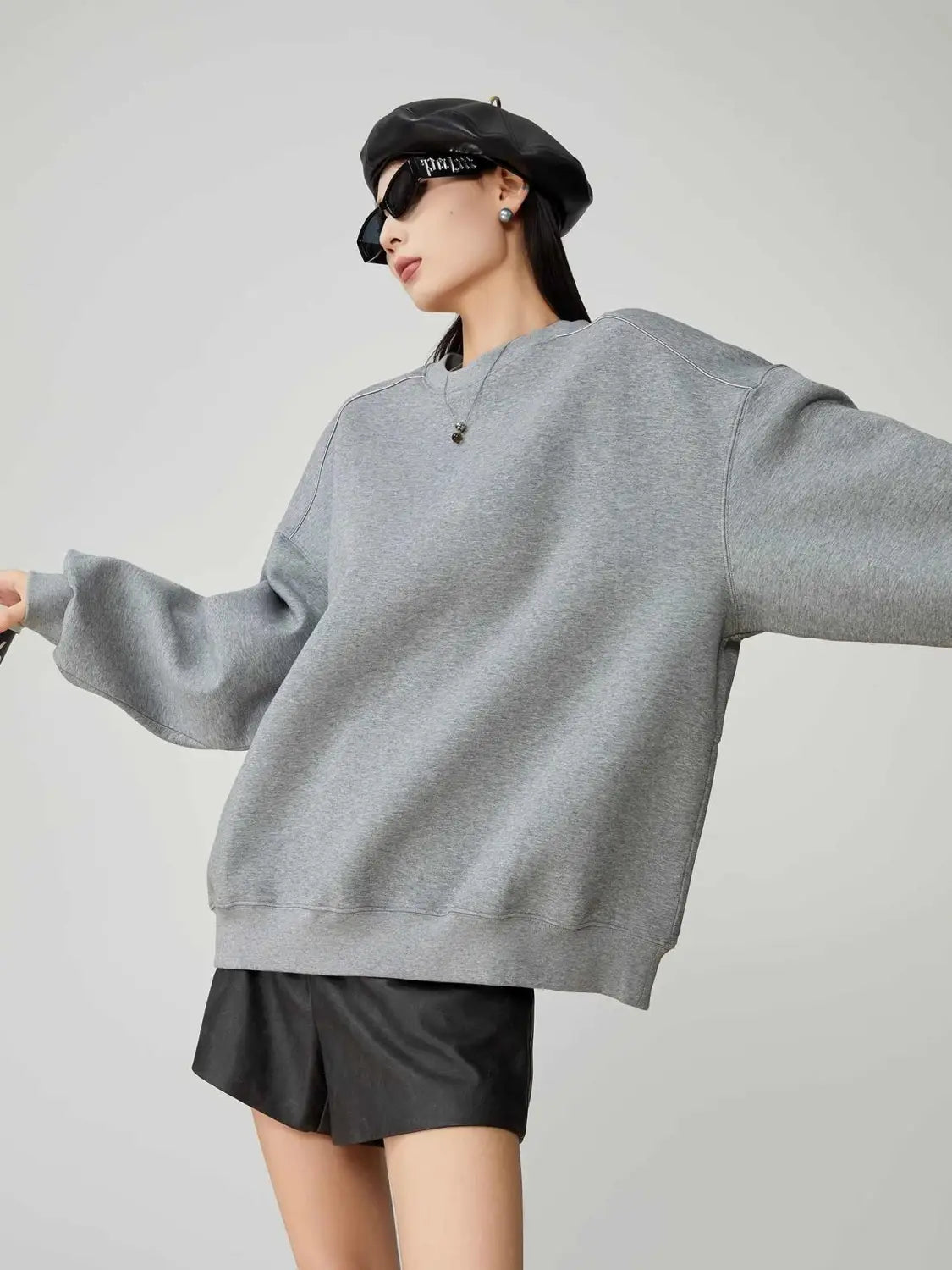 Gray Printing Crew Neck Pullover Sweatshirt