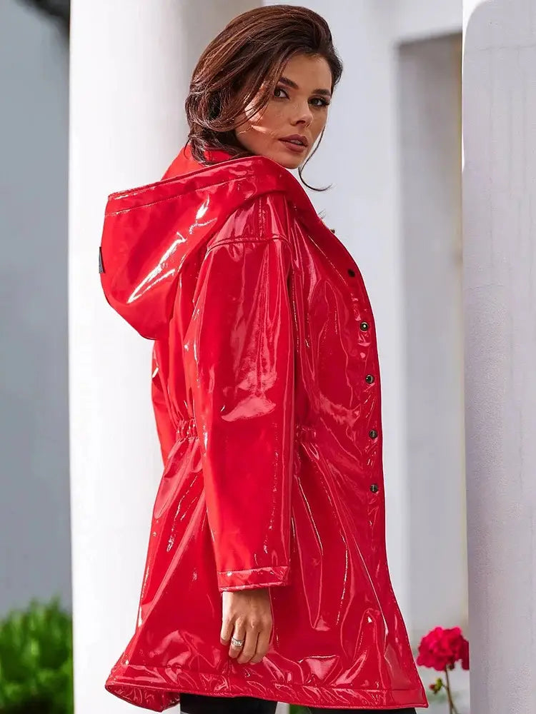 Mid-length To Long Bright Leather Trench Coat