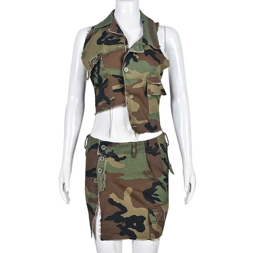 Autumn New Fashion Full Open Skirt Skirt Camouflage Skirt