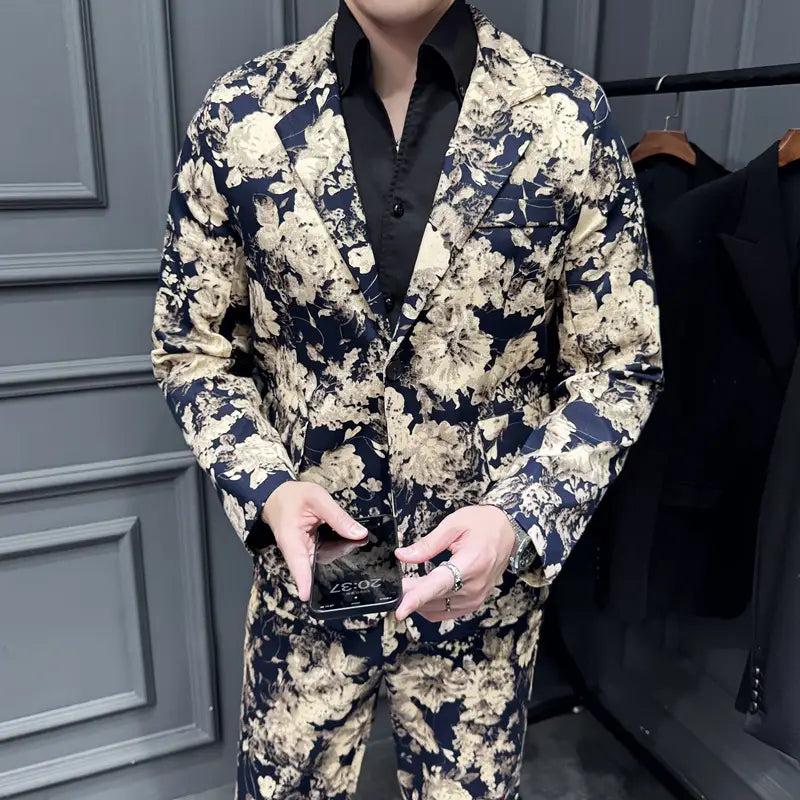 Elastic Active Print Trendy Flower Two-piece Suit