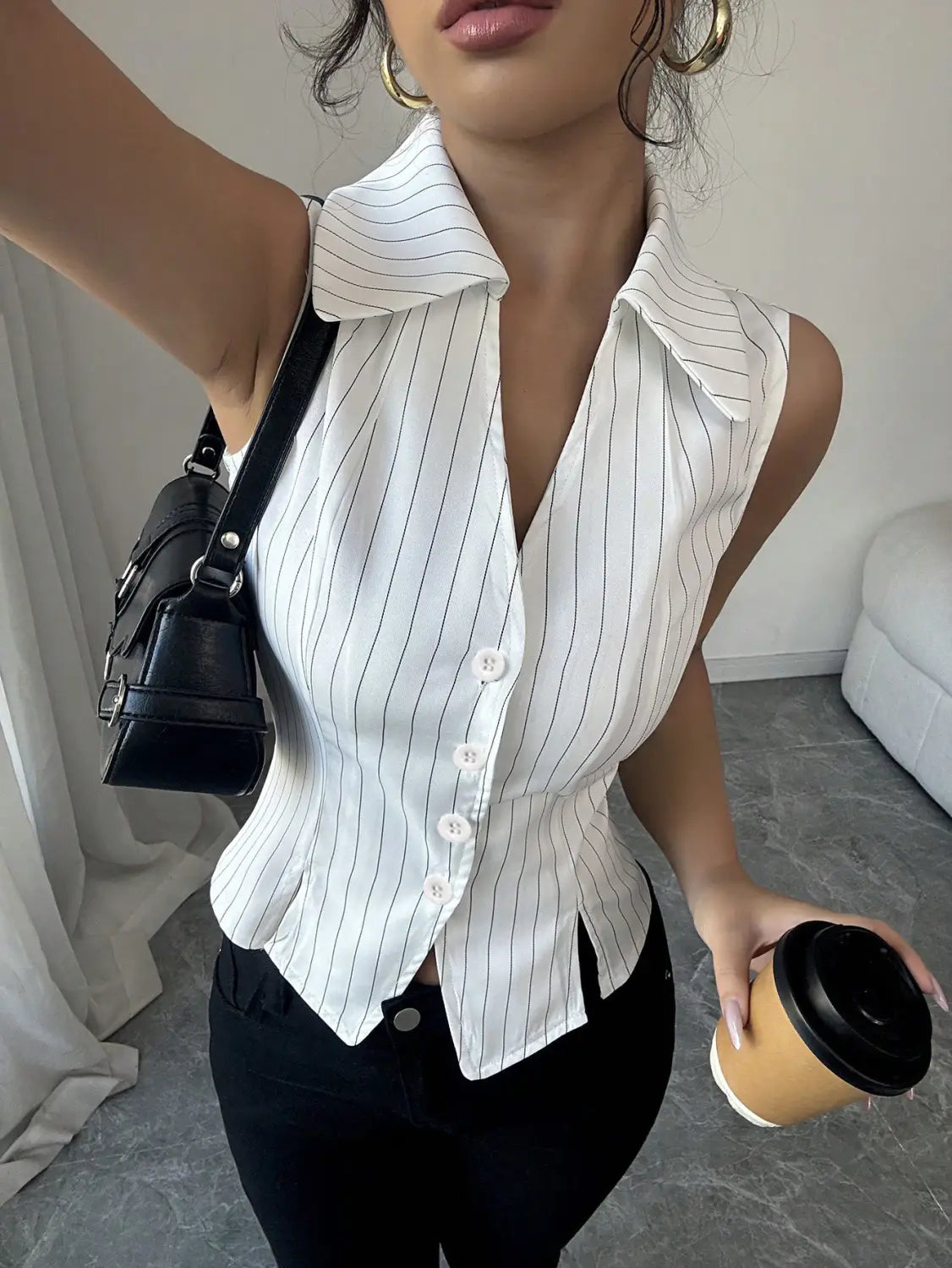 Summer European And American Temperament Striped Sleeveless Shirt
