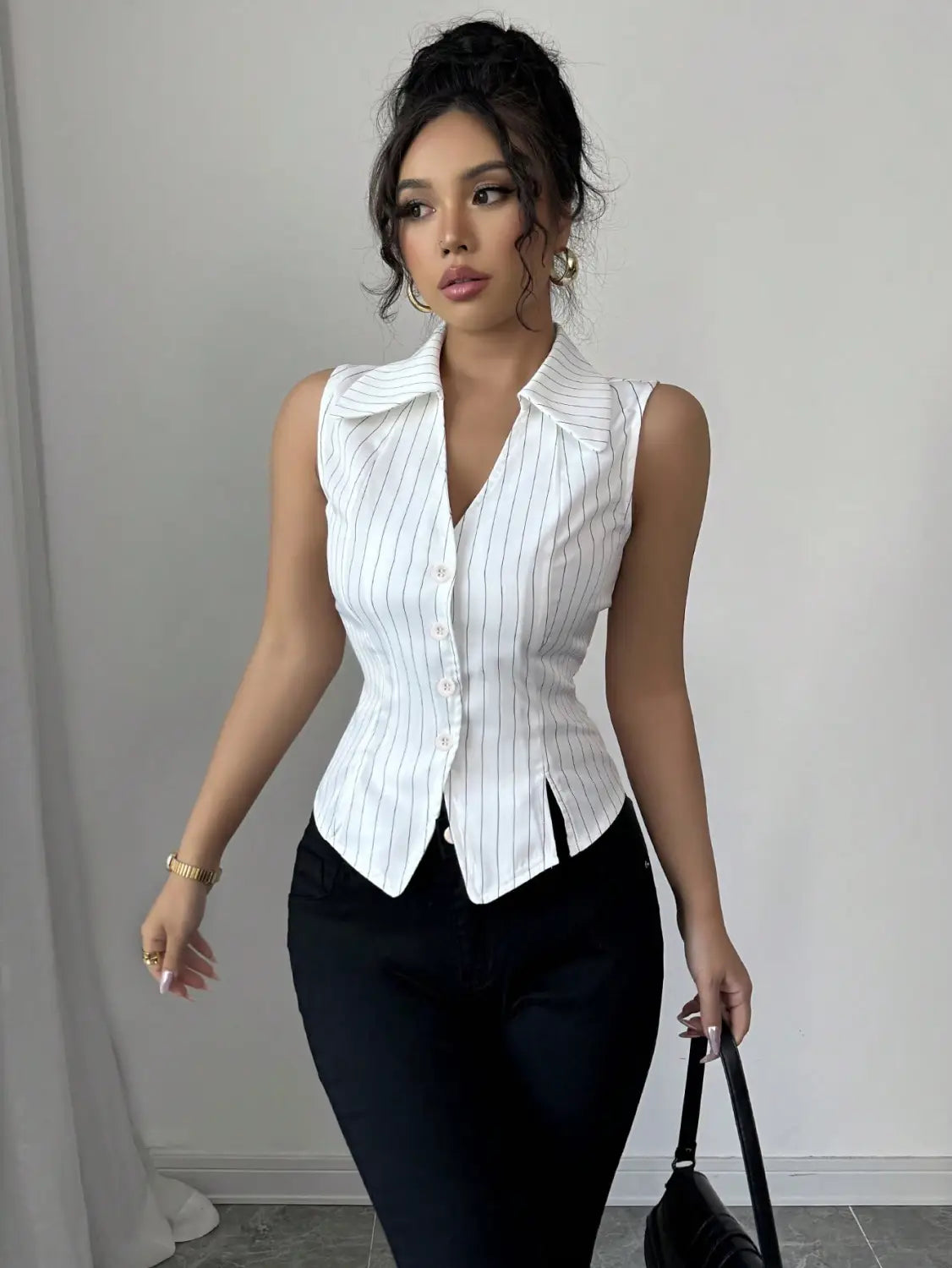 Summer European And American Temperament Striped Sleeveless Shirt