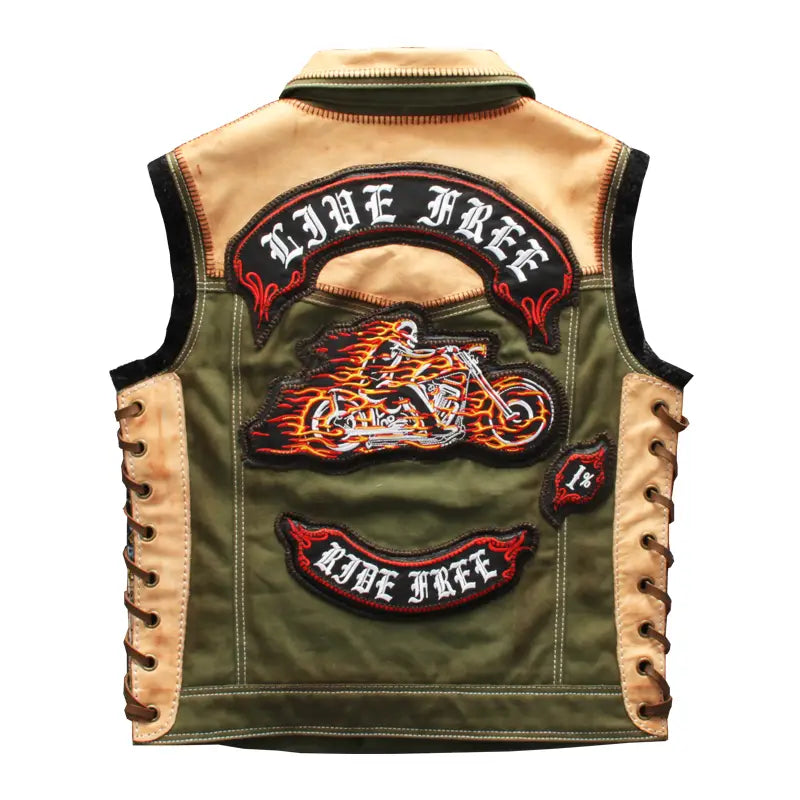 Green Canvas Slim Lapel Punk Motorcycle Vest