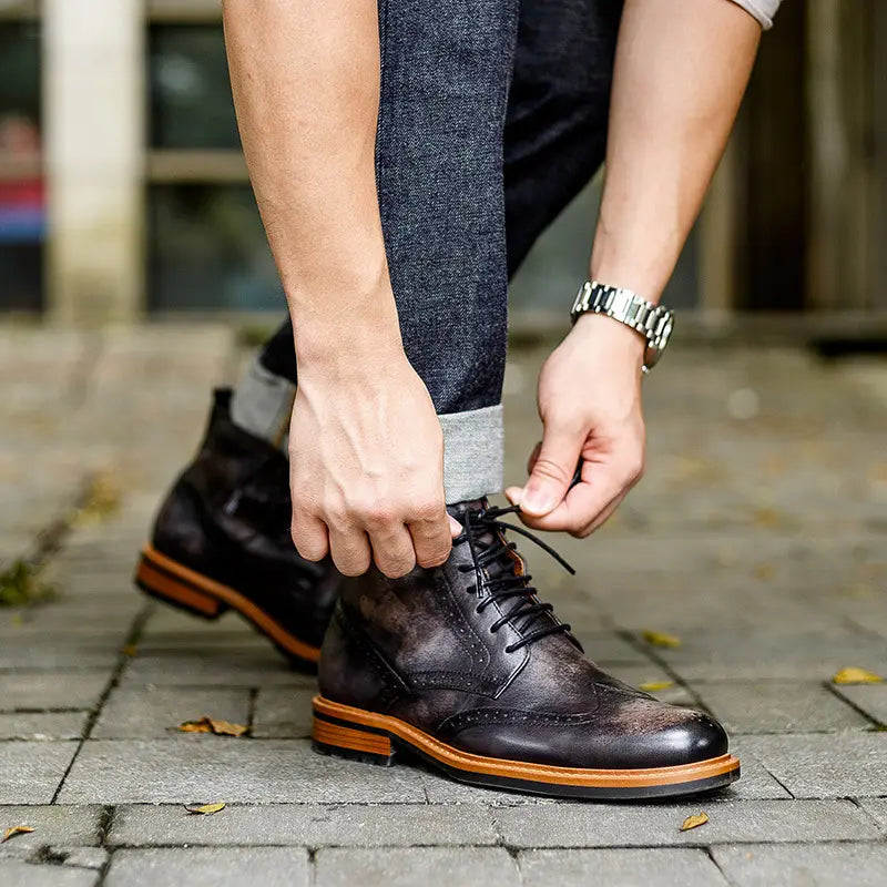 Casual Men’s Leather Round Toe Martin Boots