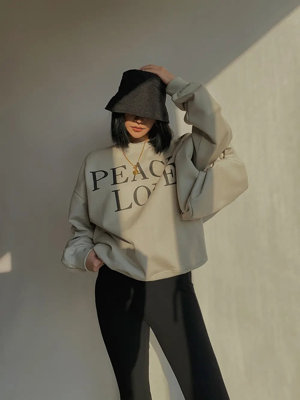 Autumn and winter thick inner sanding peace love loose sweater