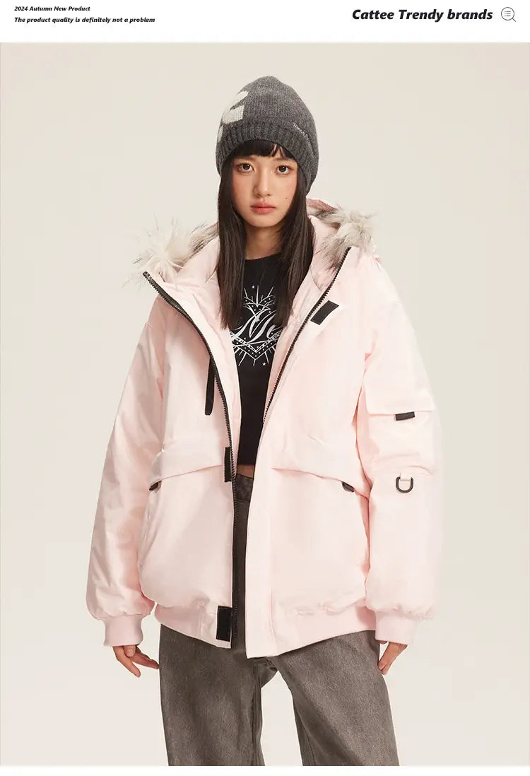 Retro Fur Collar Hood Parka Down Jacket Women’s Winter Thickened