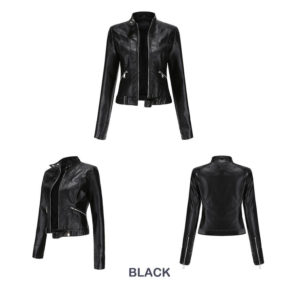 Women’s Short Leather Jacket Stand Collar Jacket Thin