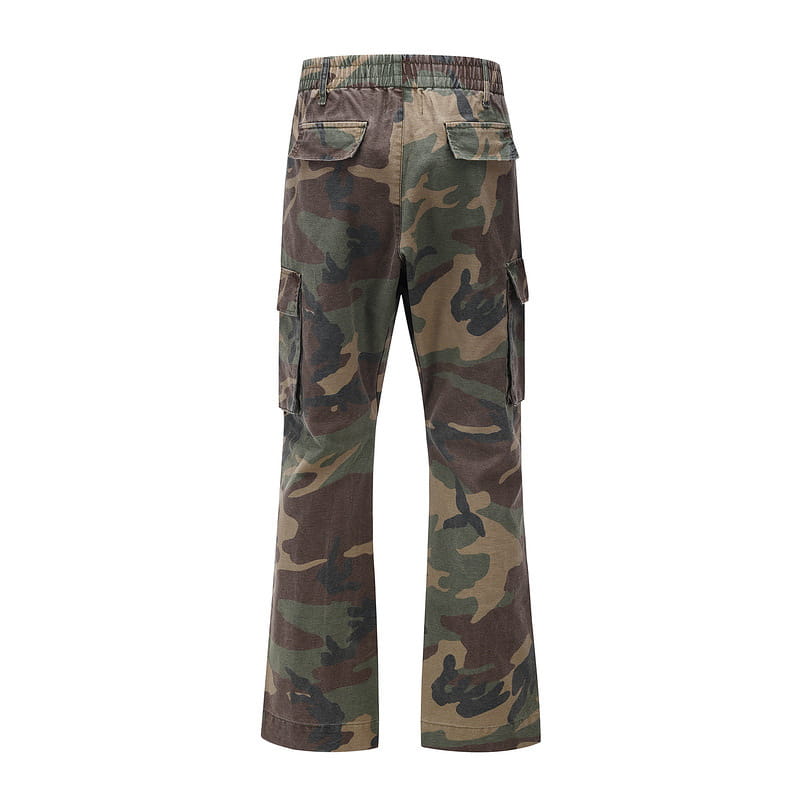 Washed And Distressed Camouflage Stitching Multi-pocket Tooling Micro Trousers