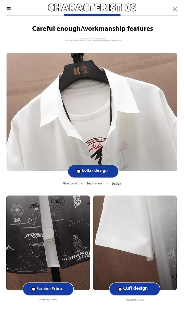 Summer Thin Ice Silk Shirt Loose Collar T-shirt Fattening Type Fat Man