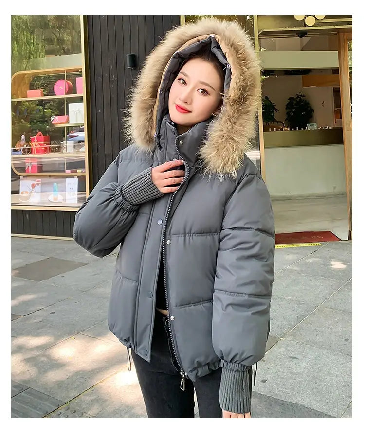 Loose Hooded Gloves Thickened Thermal Quilted Jacket Coat For Women