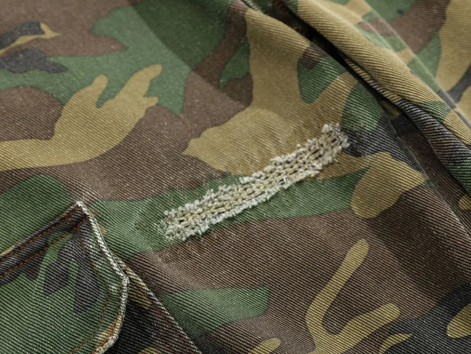 Retro Tattered Jeans Personalized Camouflage Workwear Casual Pants