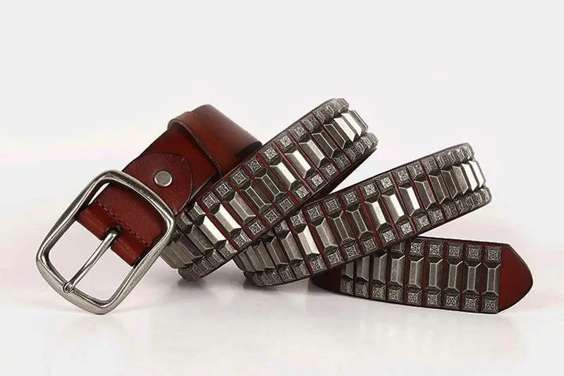 Pagoda Retro Belt Rivet Hip-Hop Top Layer Cowhide Unisex Belt For Men and Women