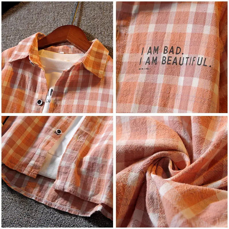 Boys’ Long-sleeved Plaid Shirt Casual Trendy And Handsome