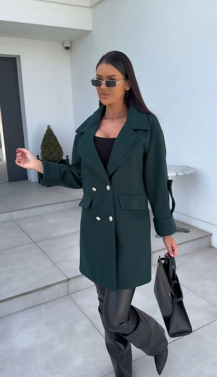 Winter Solid Color Fashion All-match Double-breasted Woolen Coat Women’s Clothing