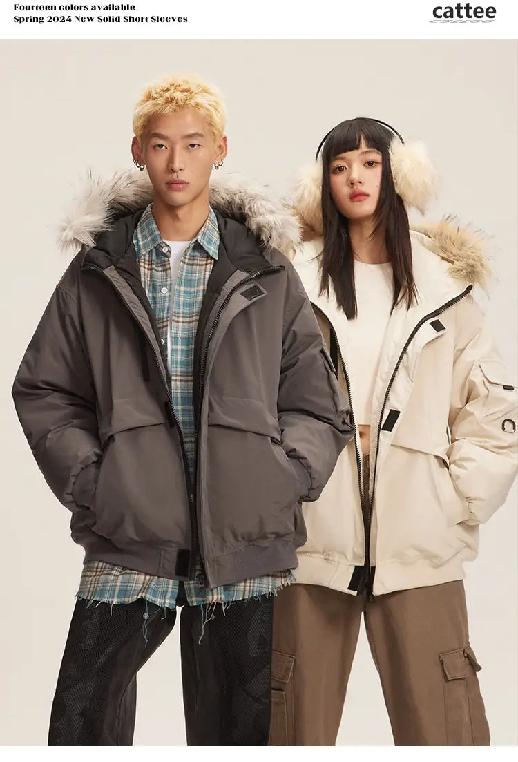 Retro Fur Collar Hood Parka Down Jacket Women’s Winter Thickened