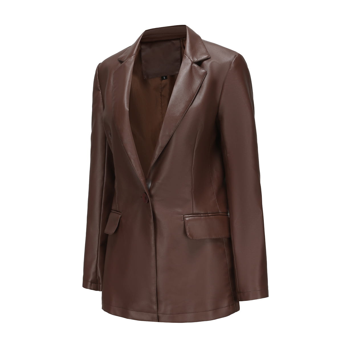 Single Button Commute Leisure Solid Color Leather Coat