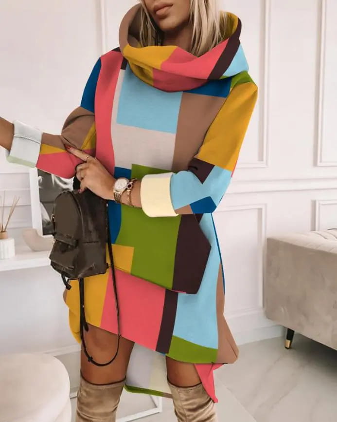 Women’s Long Sweater Color Matching Printed Street