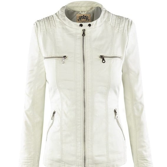 Women’s Detachable Lapel Long Sleeve Solid Color Zipper Leather Jacket Coat