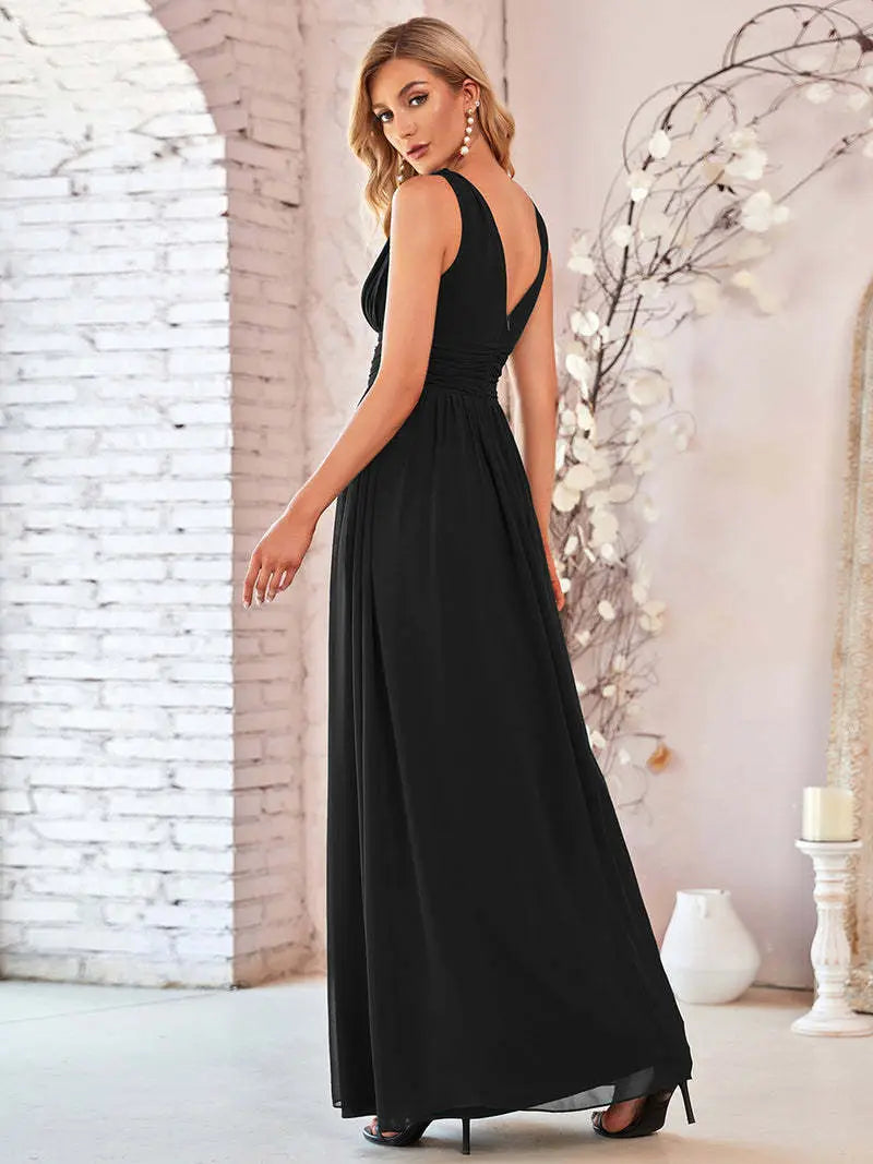 Deep V-neck Bridesmaid Plus Size High Waist Evening Dress