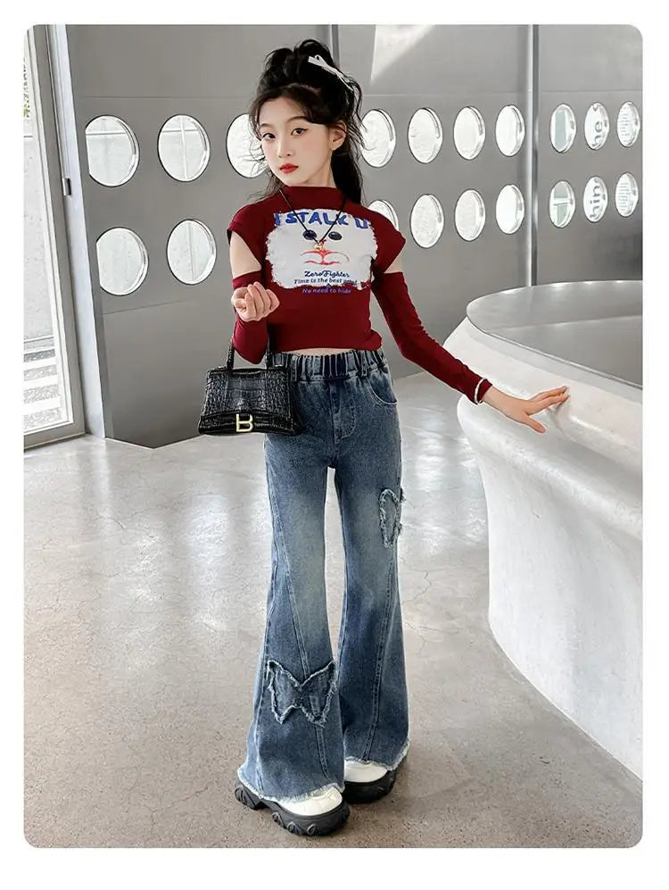 Girls’ Casual Stretch All-match Denim Trousers