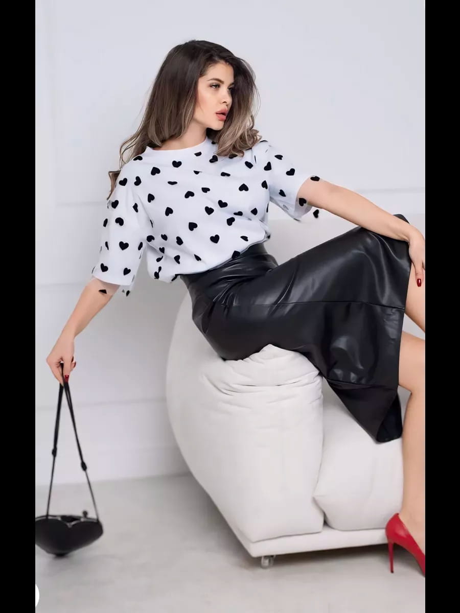 European And American Style Women’s Love Mesh Stitching Loose Basic Style Round Neck Short Sleeve T-shirt