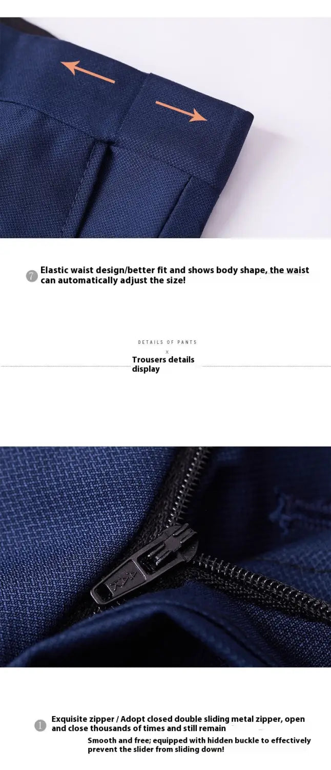 Men’s British Korean Slim Fit Dark Blue Casual Three-piece Suit
