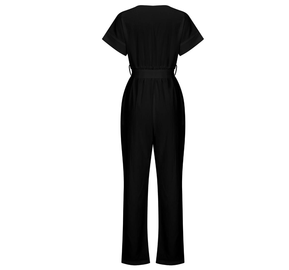 Women’s Short-sleeved V-neck Pocket Jumpsuit