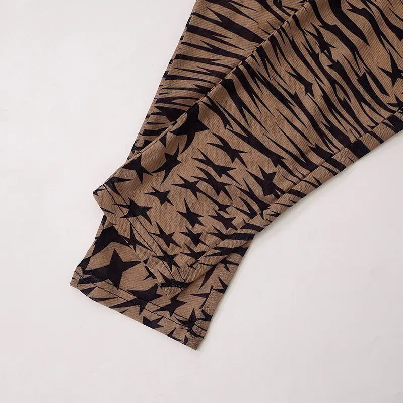 Yarn Pants Printed See-through Sleeveless Backless Bodysuit Trousers