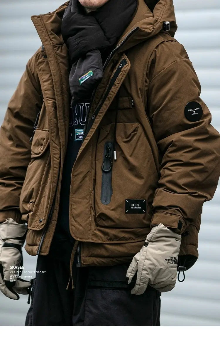 Loose Outdoor Multi-pocket Winter Workwear Hooded Down Jacket