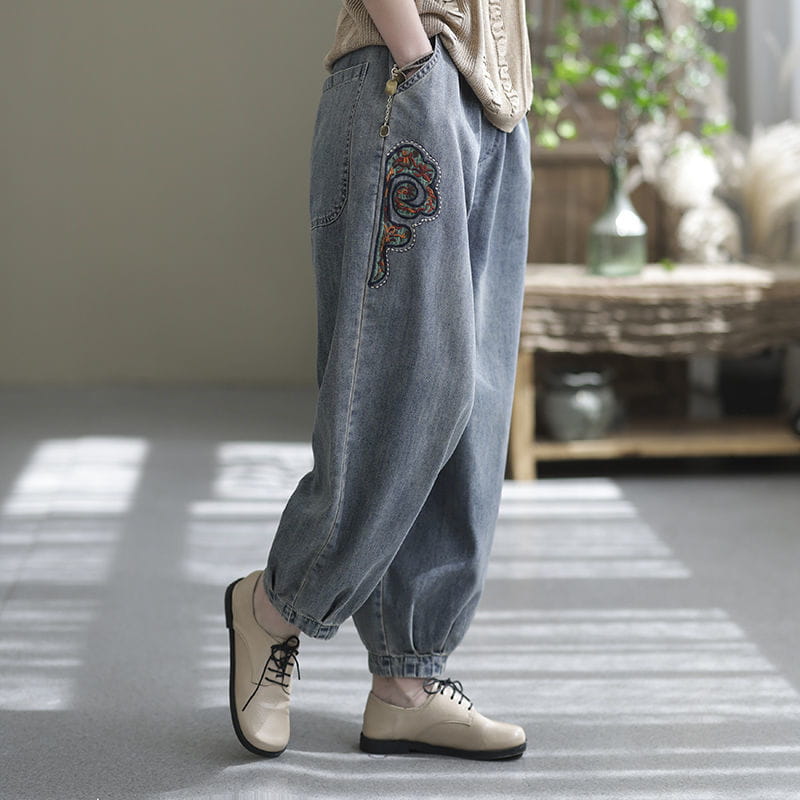 Vintage Jeans Women’s Loose Plus Size Pocket Printed