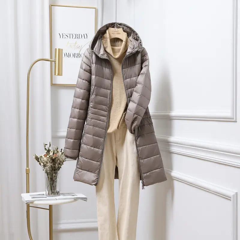 Women’s Solid Color Casual Hooded Down Jacket