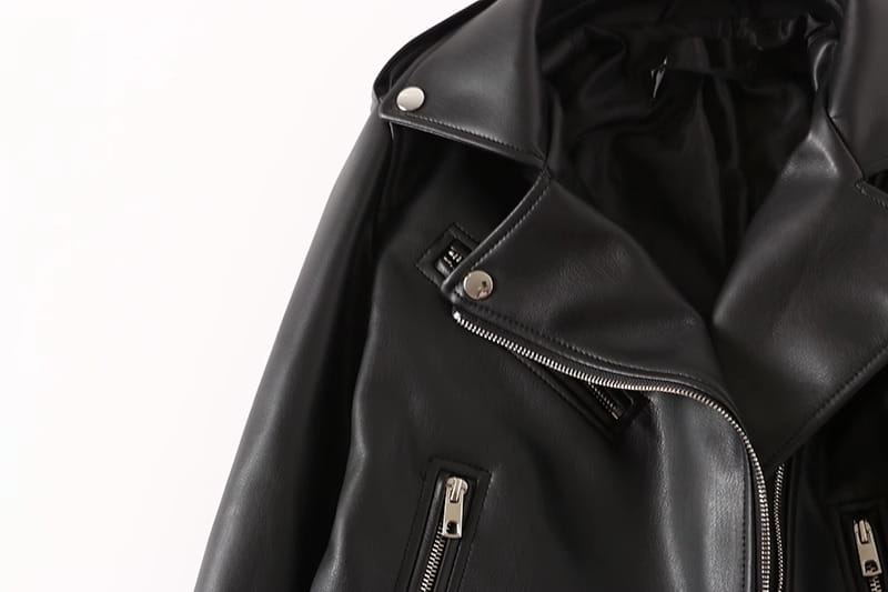 Women’s Black PU Leather Zip Jacket