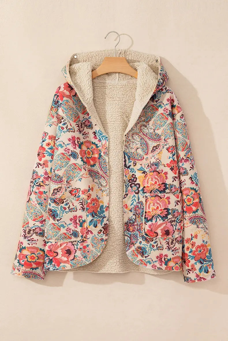 Casual Fleece Printed Long Sleeve Hooded Jacket