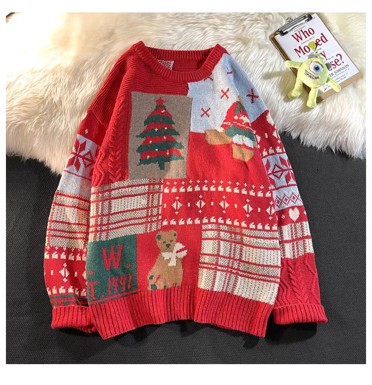 Sweater Men’s Ins Trendy Round Neck Japanese-style Retro Hong Kong Style