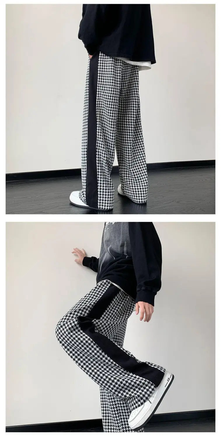 Houndstooth Stitching Chenille Casual Pants