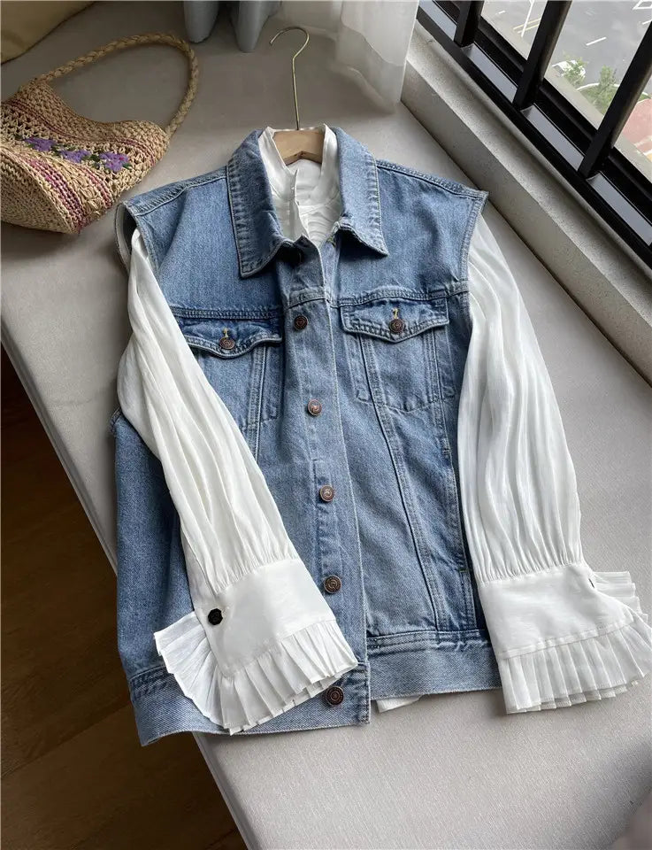 Ladies Denim Vest Loose Sleeveless Jacket Casual