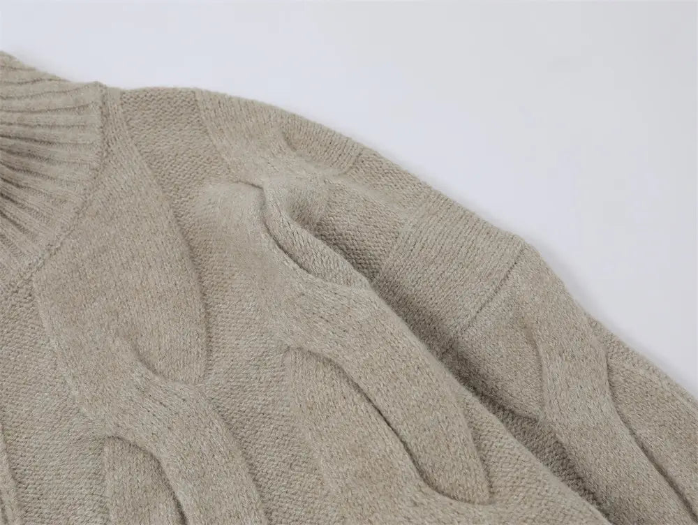 Simple Solid Color Twisted Collar Cardigan Sweater