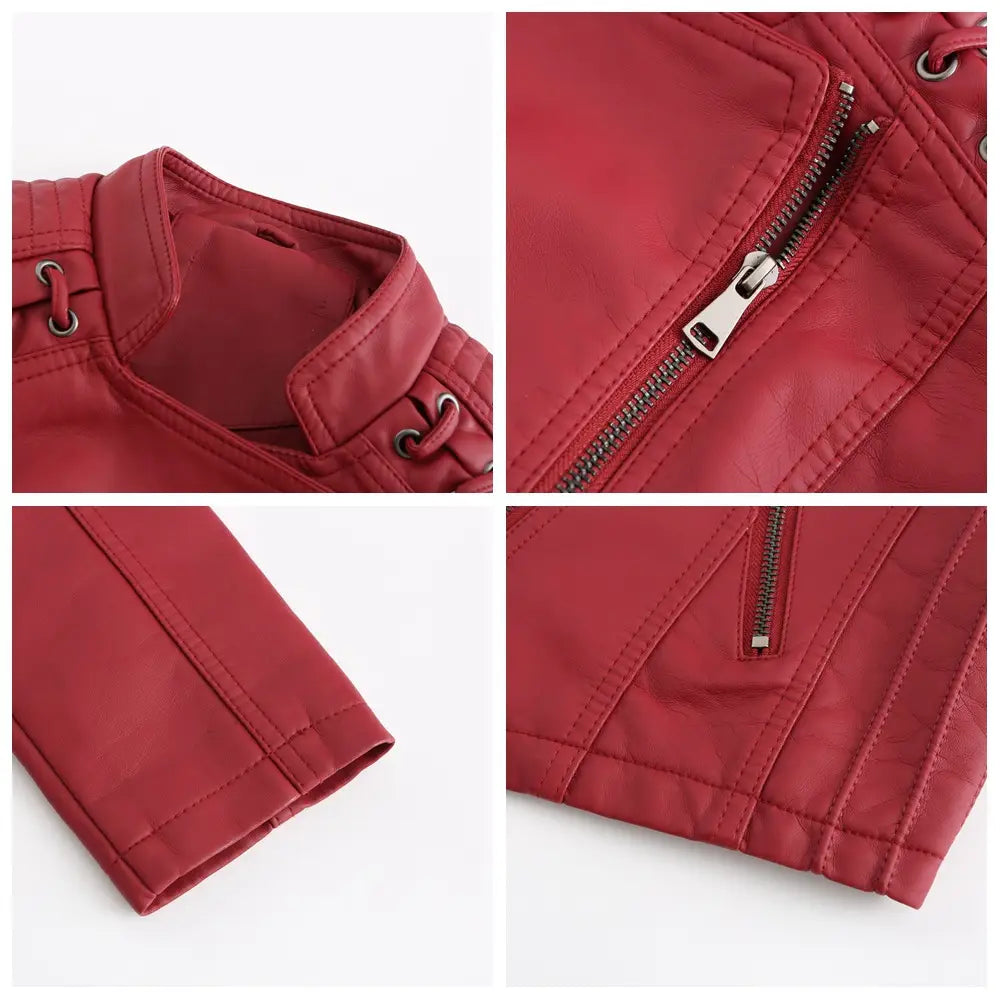 Slim Fit Thin Leather Coat Women’s Motorcycle Clothing