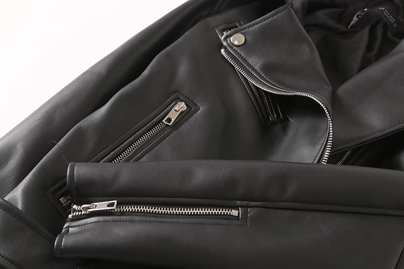 Women’s Black PU Leather Zip Jacket