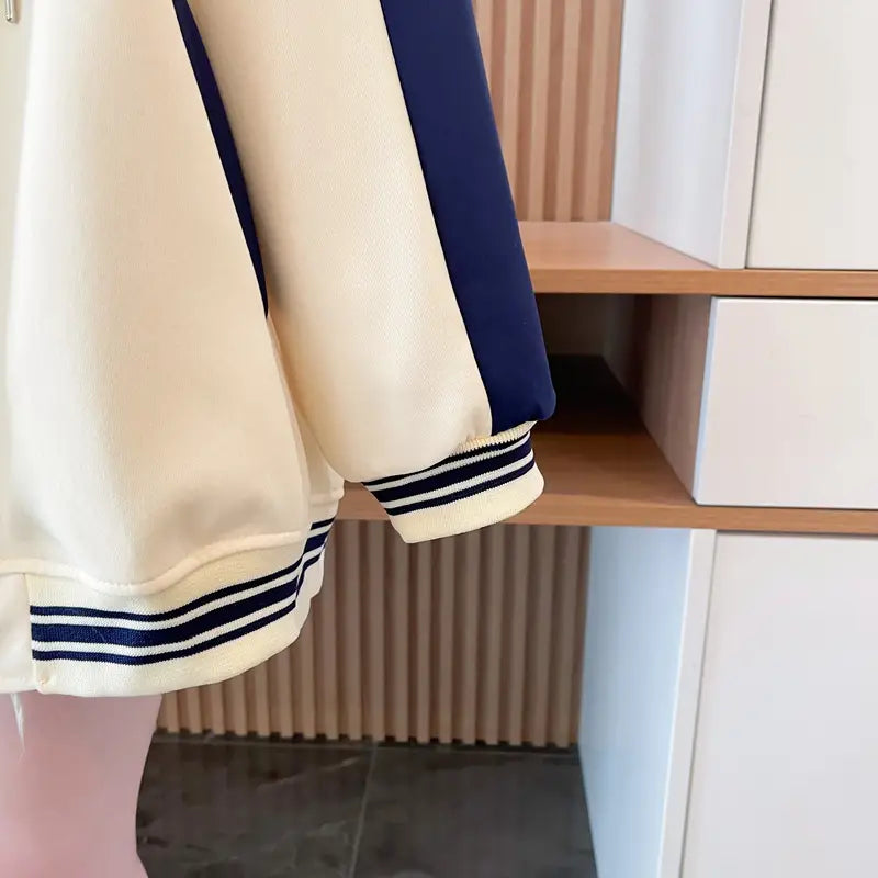 Casual Fashion Sweater Heavy Industry Cartoon Embroidery Contrast Color Baseball Uniform