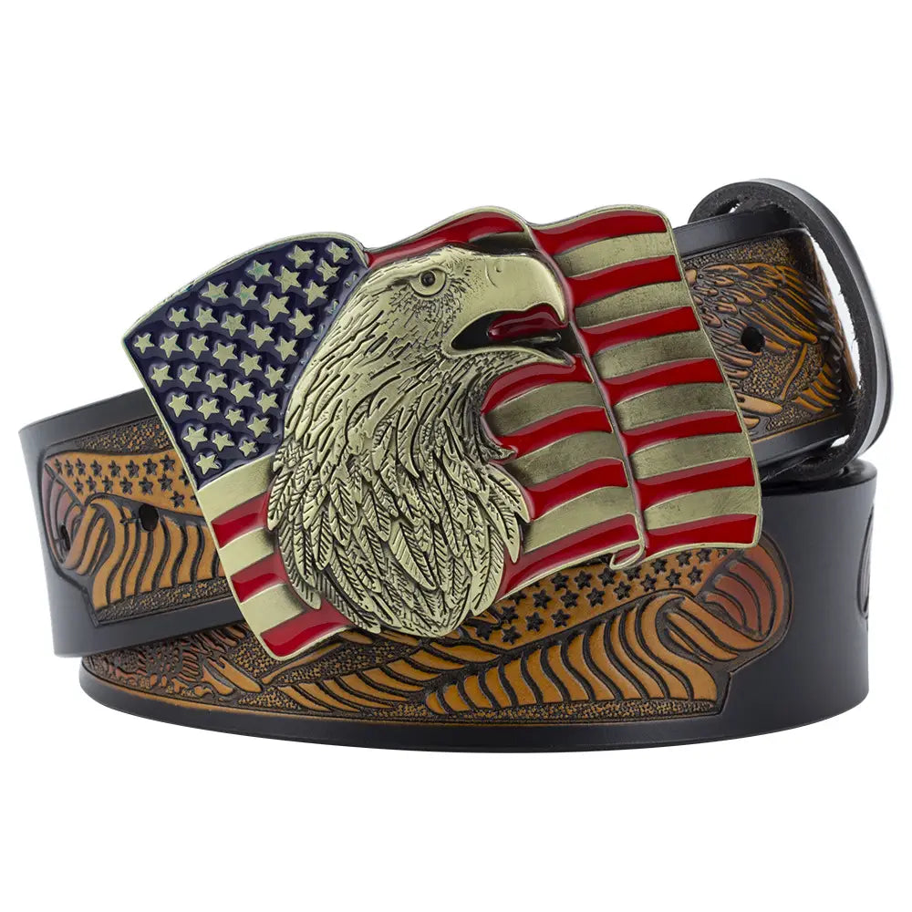Eagle Buckle Genuine Leather Men’s Casual Belt Leisure Fashion Clothing Accessories