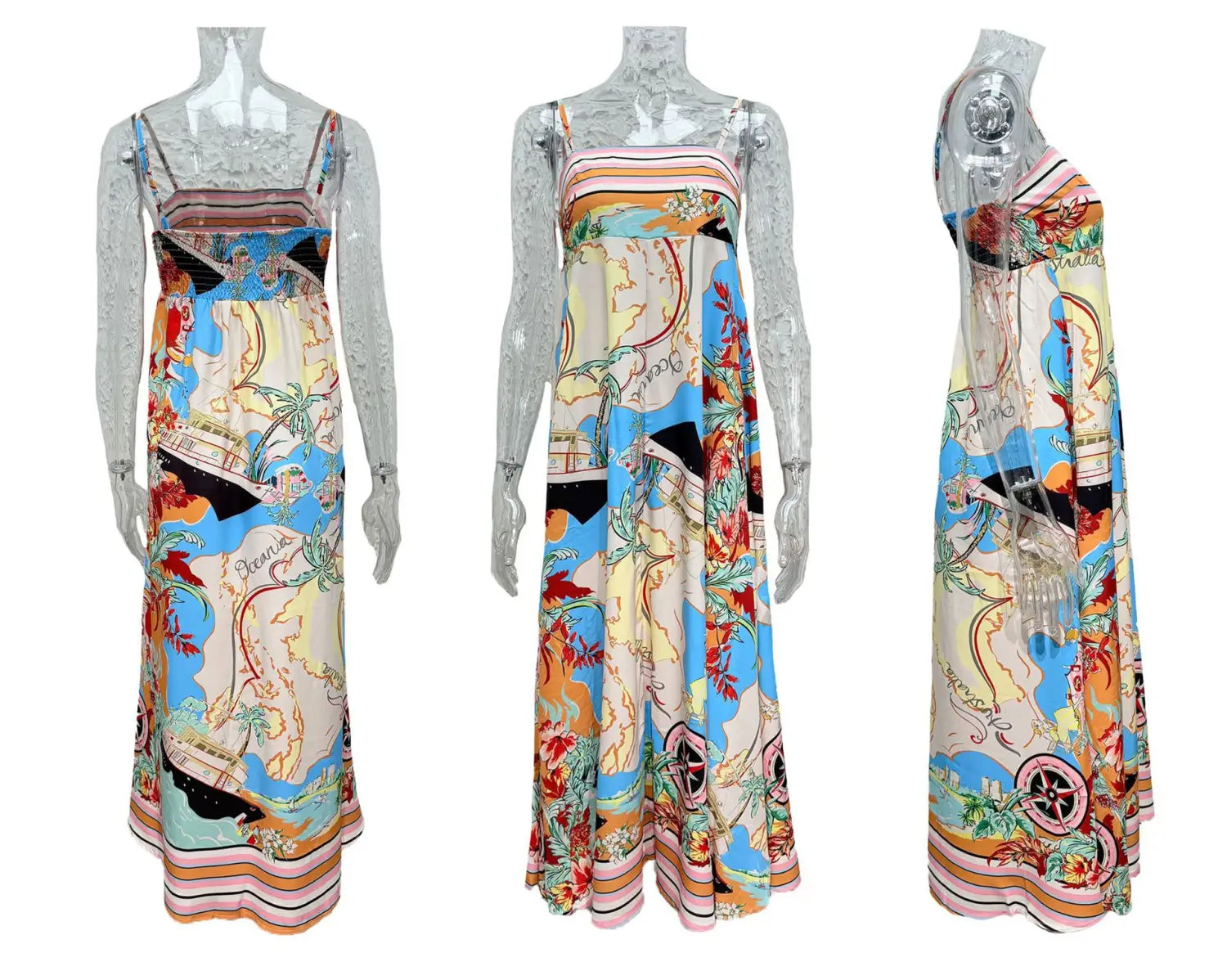 Painted Vacation Style Large Swing Sling Dress Women