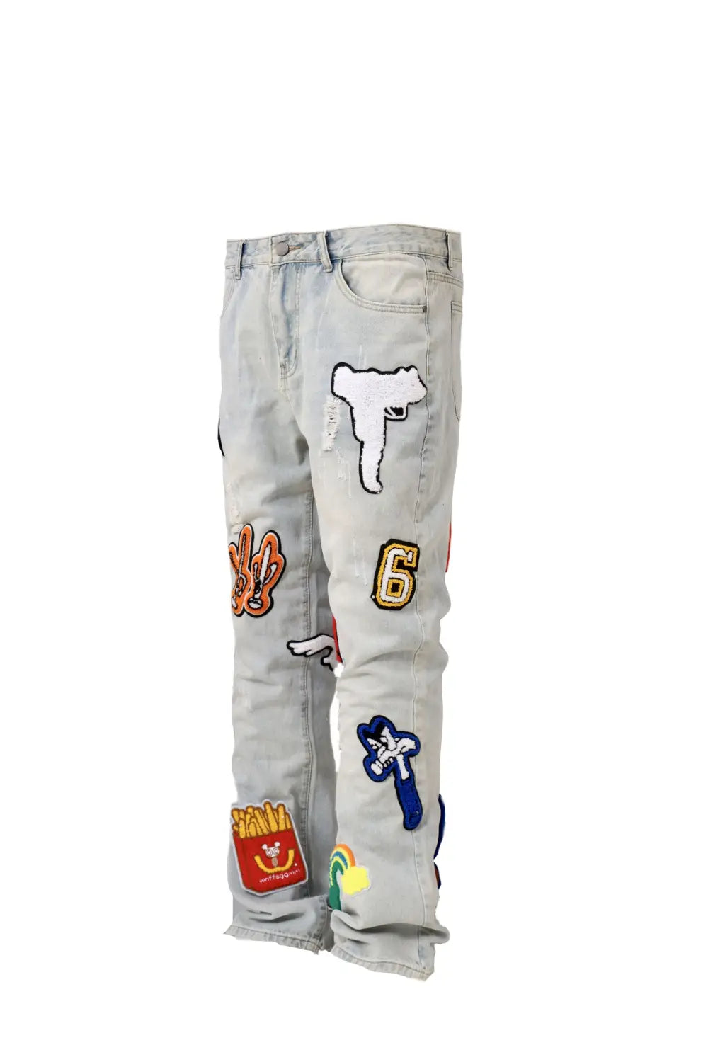 Light Color Irregular Towel Embroidered Slim Straight-leg Denim Trousers