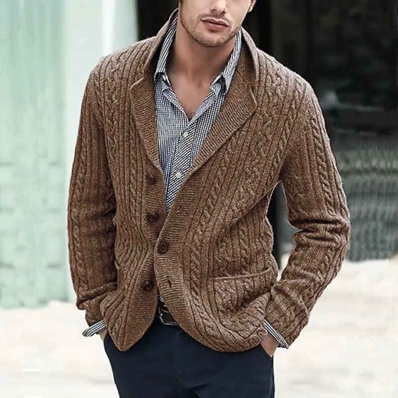 Men’s Casual Long Sleeve Lapel Pocket Sweater