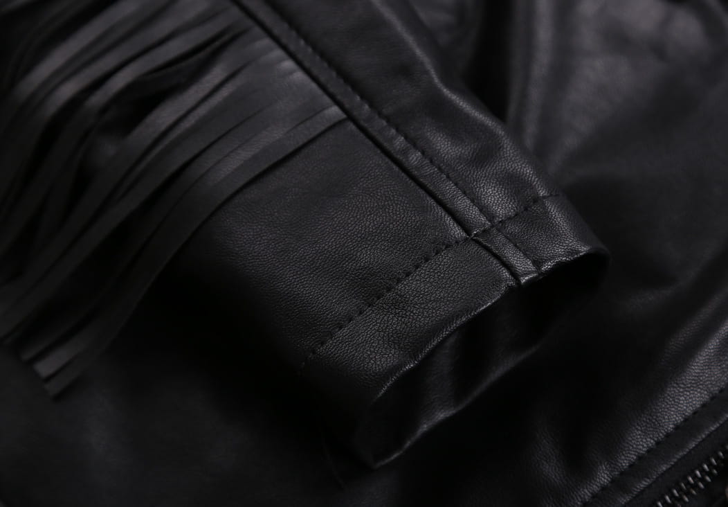 European And American Tassel Oblique Zipper Leather Women’s Slim Coat Motorcycle Street