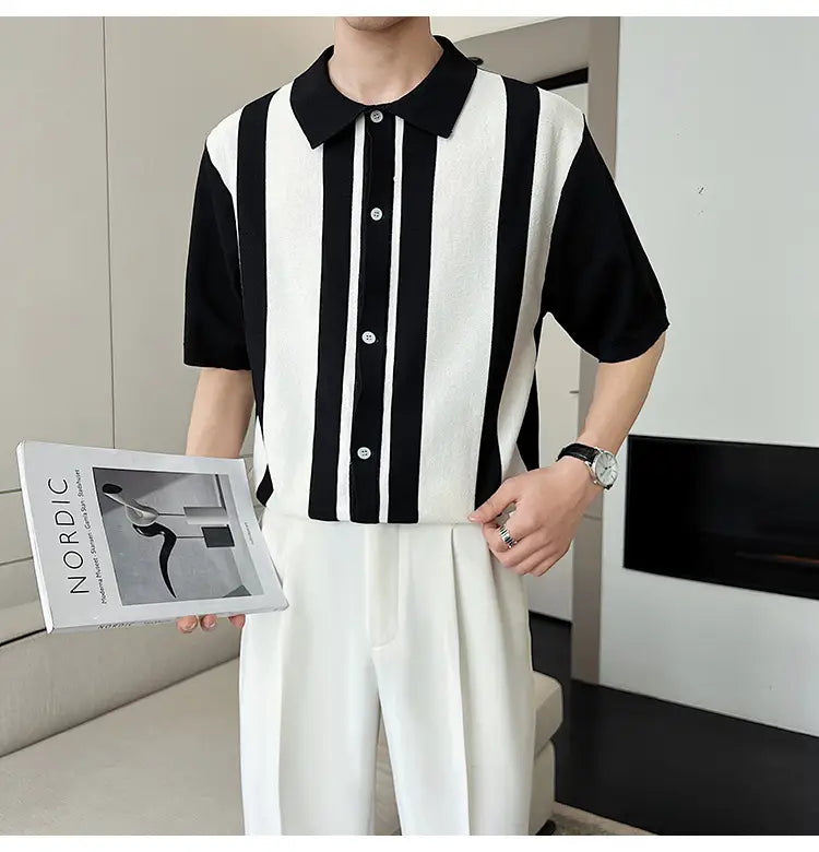 Men’s Striped Color Blocking POLO Sweater