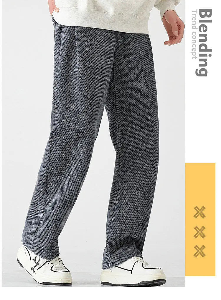 Chenille Slanted Stripe Casual Pants Men’s Loose Wide-leg Pants Silver Silk Sweatpants
