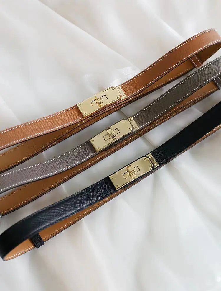 Rotating Buckle Leather Thin Belt All-match Women’s Belt