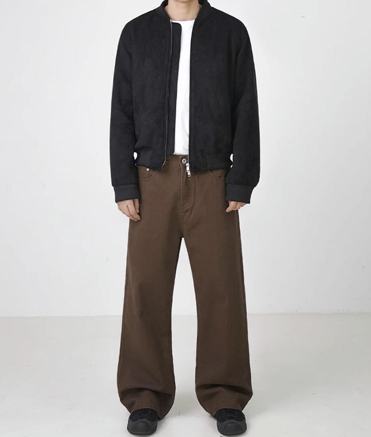 Washed Cotton Retro Brown Straight-leg Trousers