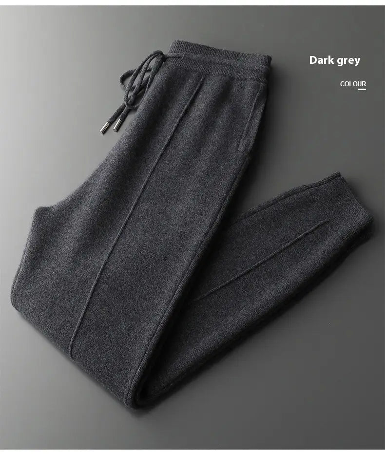 Wool Cardigan Men’s Stand Collar Zipper Knitted Sweater Coat Warm And Loose Cashmere Pants Men
